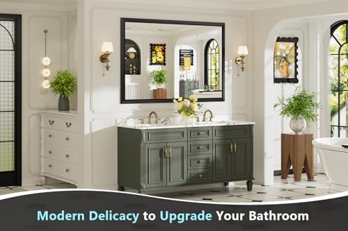 Image of 55x30 Inch Black Bathroom Mirror for Wall, Beveled Framed Rectangle Bathroom Vanity Mirrors for Over Sink, Bedroom, Living Room, Entryway, Anti-Rust, HD Tempered Glass, Horizontally /Vertically