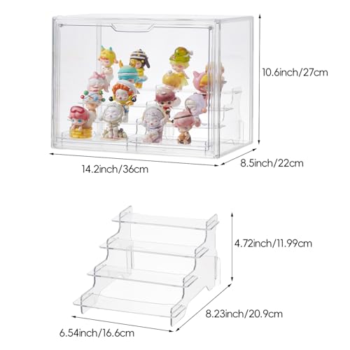 Image of 4 Tiers Clear Acrylic Display Case, Plastic Storage Bins with 2 Display Risers and Magnetic Door,Stackable Display Box for Figures Showcase (XLarge -4 Tier-2 Pack)