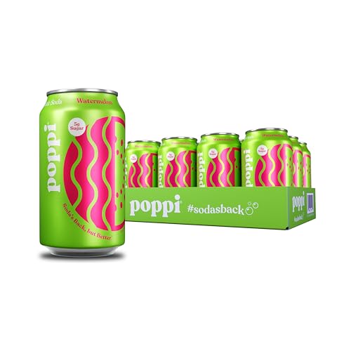 Image of Poppi Prebiotic Soda, Sparkling Water & Fruit Juice, Watermelon, 12 Oz, 12 Pack
