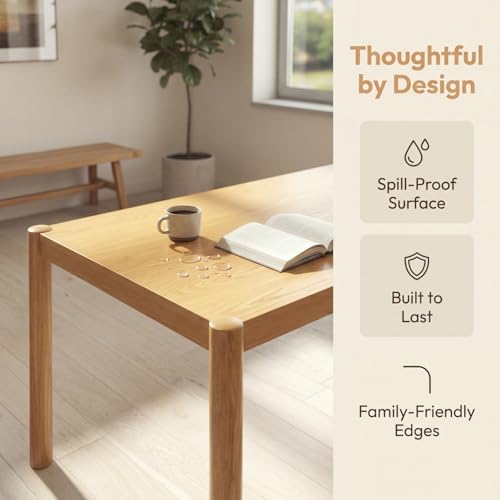 Image of DUOMAY Modern Rectangular Dining Table, 64.5'' Farmhouse Solid Wood Kitchen Table for 4-6 Person, Breakfast Dinner Table for Dining Room, Living Room, Natural