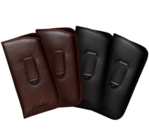 Image of Calabria Slim Eyeglass Case with Felt Lining -Black (3 Pack) PU Leather | Soft Slip-In Glasses Sleeve | Pocket Clip Option | Protective Slim Eye Glasses Case Soft Pouch