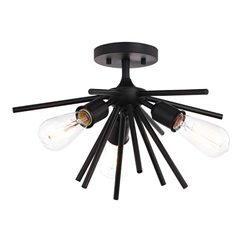 Vaxcel Estelle 17-In Matte Black Mid Century Modern 3 Light Sputnik Flush Mount Ceiling Fixture #TOP17