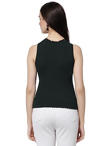 Image of Kalt Womens Knitted, Ribbed Cotton Fitted Sleeveless Round Neck Cami Tank Top