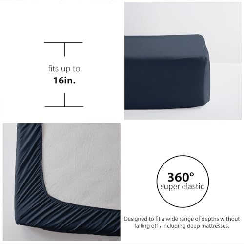 Image of Zzlpp King Comforter Set 7 Pieces, Navy Blue Seersucker Bed in a Bag with Comforter, 2 Pillow Shams, 2 Pillowcases, 1 Flat Sheet, 1 Fitted Sheet