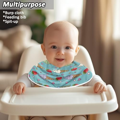 Ice Cream Burp Cloths Muslin Baby Washcloths Soft Absorbent Burping Cloths for Babies Girl Washable Quick Dry Burp Rags Baby Girl Essentials Newborn Face Towels Bibs for Infant 1 Pack4