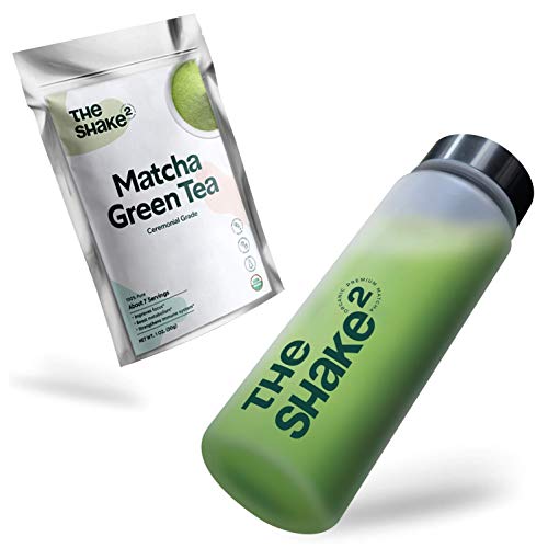The Shake2 Matcha Green Tea Set- Premium First Harvest Ceremonial Grade, Japanese Blend from Kagoshima - Organic Powder with BPA Free Shaker Bottle - Made of Tritan Plastic - Antioxidant Rich - 30g