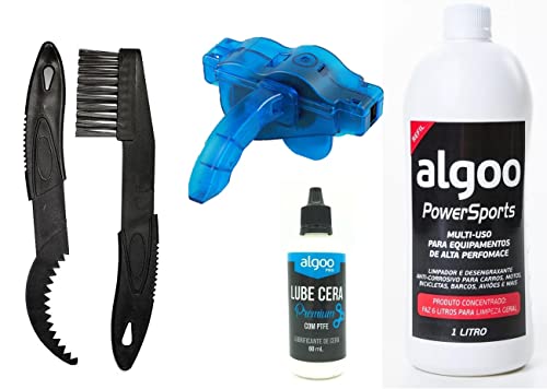 Kit Limpeza Bike Desengraxante 1L Com Escova Limpador E Raspador Cassete K7 Com Limpador Corrente Bike Óleo Algoo Cera 60ml