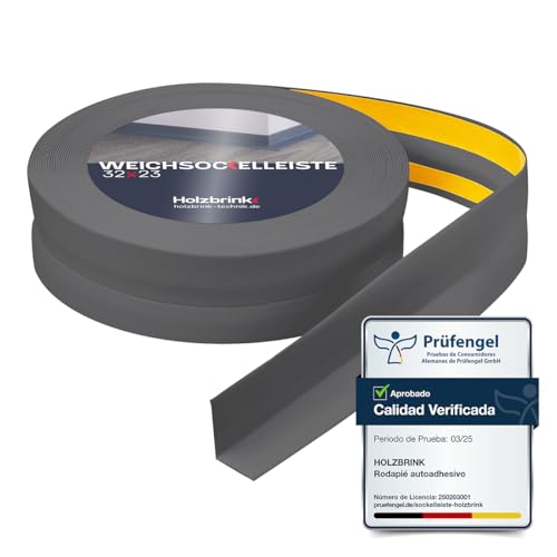 HOLZBRINK Rodapie PVC adhesivo 32x23mm, 5 m | Rodapie flexible para el acabado de encimeras cocina, muebles baño | Perfil PVC | Color: gris oscuro
