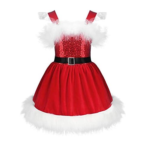 YiZYiF Kinder Baby Mädchen Weihnachtskleid Festliche Pailletten Tutu Kleider Weihnachtshut Weihnachtskostüm Weihnachtsfeier Party Fest Geburtstag Outfit Rot 86-92 Cover