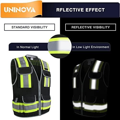 Miniatura 2 de UNINOVA Chaleco de seguridad reflectante para hombre, clase 2 malla chalecos de seguridad reflectantes, Sv55 Negro (servicio pesado)