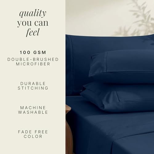 Image of Hearth & Harbor Extra Deep Pocket Sheets - Fits Mattress 18-24 Inches Deep - Extra Deep Pocket Full Size Sets - 6 Piece Full Size - Full - Navy Blue