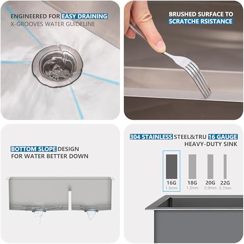 Image of 33 Inch Drop In Double Bowl Kitchen Sink, 33x22 Inch 60 /40 Topmount Workstation Sink, 16 Gauge Stainless Steel Double Basin with Included Cutting Board