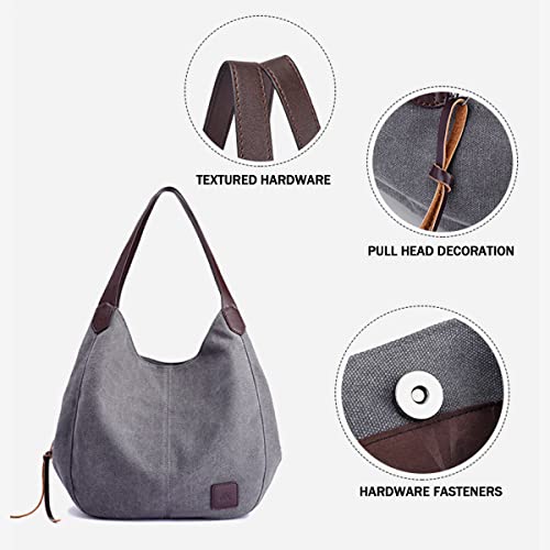 Image of Women Canvas Hobo Purse Multi Pocket Handbags Shoulder Bags Totes Purses