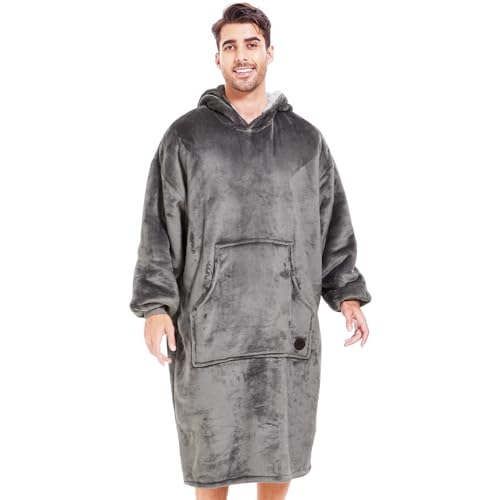 THREE POODLE Wearable Blanket Hoodie, Oversized Sherpa Sweatshirt Blanket for Adults Women Men, Warm Cozy Hooded Blanket, Gifts for Mom Girlfriend