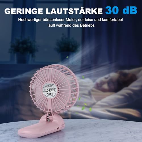 Lepwings Handventilator, Mini Ventilator USB Wiederaufladbar, 5,5-16 Std. Laufzeit, 4 Windgeschwindigkeiten, Faltbarer Leiser Kleinventilator für Reisen, Büro, Zuhause und Draußen - Weiß 5