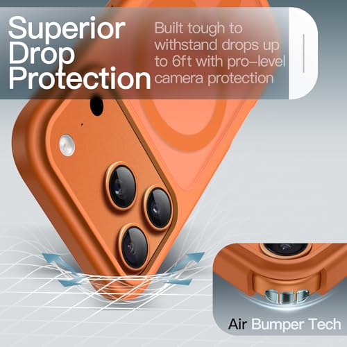 Image of JETech Magnetic Case for iPhone 17 Pro Max 6.9-Inch Compatible with MagSafe, Translucent Matte Back Slim Minimalist Shockproof Phone Cover (Orange)