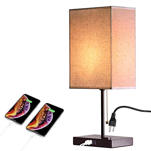 USB Bedside Table Lamp with 4 USB Charging Ports, Bronze Nightstand Lamp, Thicken