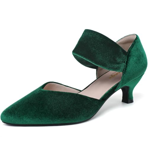 Image of RIBONGZ Kitten Heels for Women Closed Toe Comfortable Low Heels Pointed Toe Sexy Slip on Pumps Bridal Party Dressy Shoes