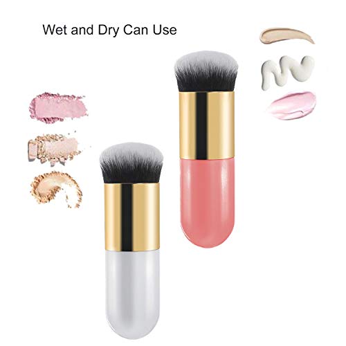 2 Pieces Foundation Brush, Chubby Makeup Brush, Suit For Blending Liquid, Cream Or Flawless Powder Cosmetics(Golden & Pink) #TOP2