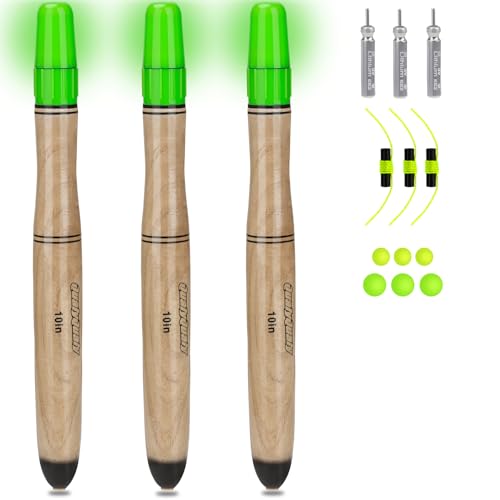 QualyQualy LED Fishing Floats, Weighted Floats Catfish Pole Floats LED Lighted Bright Bobber Wood Pole Fishing Float for Big Bait 8IN 10IN 12IN, 3PCS