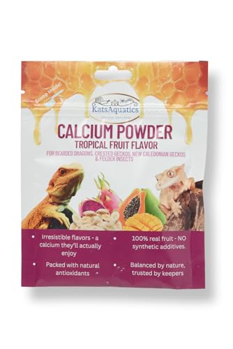KatsAquatics Calcium Powder - Tropical Fruit Flavor - for Lizards, Bearded Dragons, Crested Geckos, and Feeder Insects. Nutritious, 100% Natural, Tasty