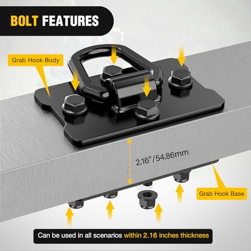 Image of Nilight 1 /2 inch Heavy Duty Trailer D Ring Tie Down Anchors with Backing Plates | 12,000 lb max load forged steel, mounting hardware included, for trailer tractor UTV truck,2 pack black