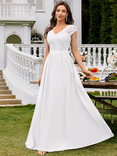 Image of Miusol Women's V-Neck Sequined Floral Lace Formal Evening Maxi Dress