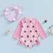 Infant Baby Girl Swimsuit Strawberry Plaid Zipper Swimwear Long Sleeve Rash Guard Bathing Suit with Hat 2 Piece (Pink, 3-6 Months)