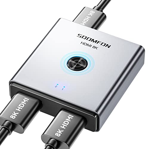 Interruptor HDMI 8K 60Hz - SOOMFON HDMI 2.1 Switch 2 en 1 salida compatible con 8K @ 60Hz 4K @ 120Hz HDR 3D HDCP2.3, conmutación manual HDMI para Xbox, PS4/PS5, Switch, HDTV Cover