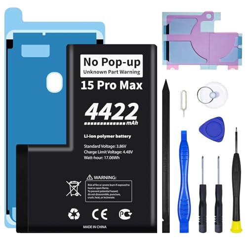 LeeCrynoid No Pop-up Unknown Part Warning for iPhone 15 Pro Max Diagnostic Battery - Truthfully Rated 4422 mAh Battery with Full Tool Kit