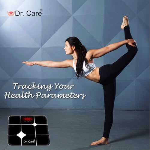Image of Dr. Care Hesley Digital Bathroom Scale for Body Weight | 180kg Capacity, LED Display, Black with Red Backlight | Precision Weight Machine for Personal Use | Stylish and Durable Design