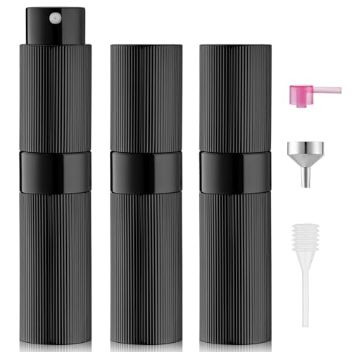 LISAPACK Perfume Travel Refillable Bottle - Atomizer Cologne Spray for Men Portable - Mini Sprayer Empty for Refill - Small Size Black 8ML Striped