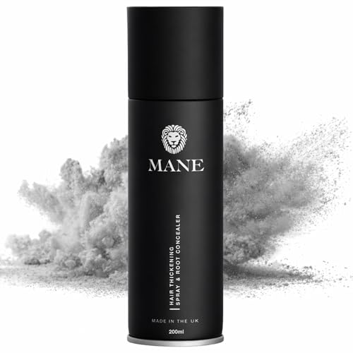 Mane Micro-Mineral Hair Thickening Spray & Root Touch Up Spray, Instant Volume & Root Cover Up for Thinning or Fine Hair, Lightweight Buildable Coverage for Men & Women, Grey, 200 ml