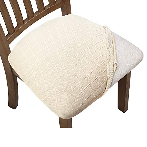Fuloon Housse de Chaises pour Salle à Manger 4 Pièces Universel Housse Extensible Élastique Amovible pour Décoration Maison Hôtel Cérémonie Mariage Réunion Noël etc (Beige, 4) Cover