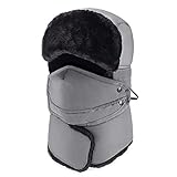Mysuntown 2017 New Style Unisex Winter Trooper Trapper Hunting Hat Ushanka Ear Flap Chin Strap and Windproof Mask(Gray Color)