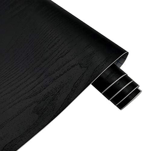 Yifely Solid Black Wood Grain Drawer Covering Paper Self Adhesive Shelf Liner Door Countertop Cabinet Sticker 17.7 Inch By 9.8 Feet #TOP27