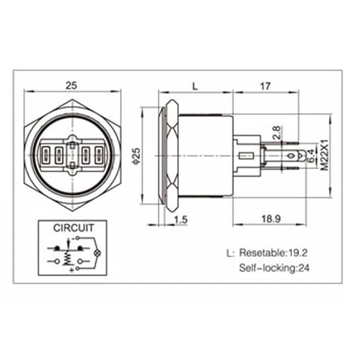 Interruptor de botón momentáneo de 24V metálico y colorido para cuadros eléctricos 5