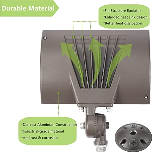 80W Outdoor LED Flood Light with 1/2 Knuckle Mount (Plate Included), 5000K Daylight 9600LM 120V, UL Waterproof LED Security Flood Lighting