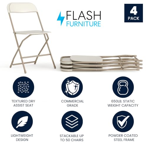 Image of Flash Furniture Hercules Plastic Folding Event Chair, Beige, 4-Pack