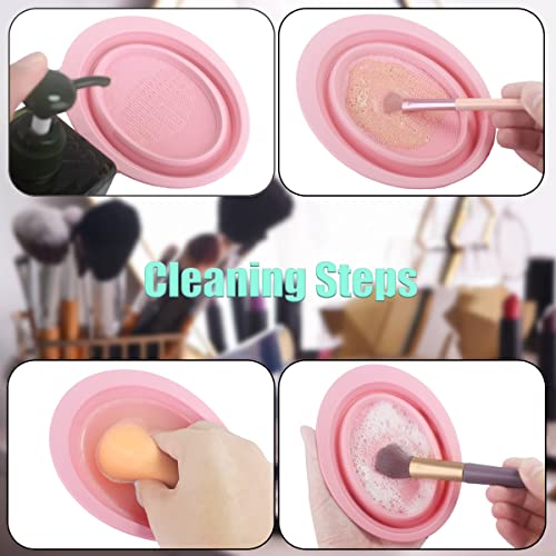 Makeup Brush Cleaning Mat Foldable Environmental Silicone Cleaning Bowl, Brush Cleaning Pad Easy Clean Girl Makeup Brush Cleaner Washing Tools (Pink) #TOP2