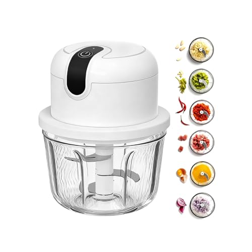 Hachoir à oignons 350 ml, trancheur de légumes électrique avec 3 lames en acier inoxydable, chargement USB, robot culinaire pour oignons, ail, légumes,...