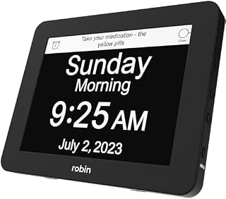 Robin Talking Clock with Day & Date for Elderly, Clocks for Seniors, Dementia Clock, Digital Calendar Clock Elderly Bedside Clocks Seniors Alzheimers Products Dementia Clocks Seniors Extra Large Black