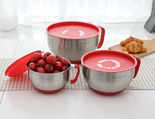 Rorence Mixing Bowls with Lids Set: Stainless Steel Mixing Bowls with Handles, Non-Slip Bottom & Pour Spout - Red, 3 quarts - Thumbnail 2