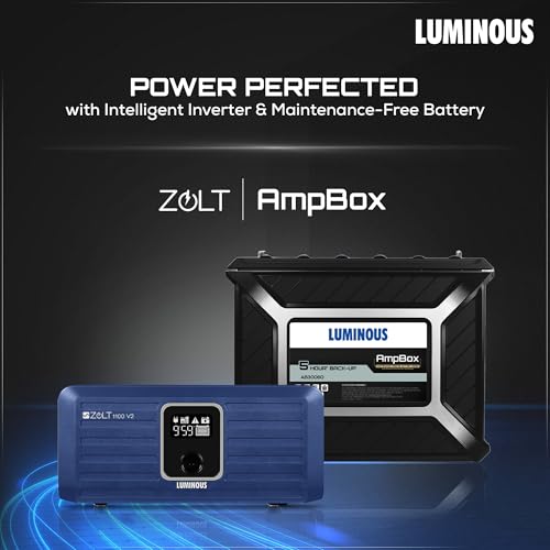 Image of Luminous Zolt 1100 Inverter + Ampbox AB30060 Gel Battery Combo - 900VA /12V Pure Sine Wave Inverter with Maintenance-Free Gel Battery | Ideal for Home, Office & Shop Use | 5 Hour Backup Duration