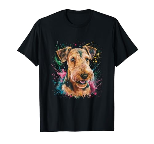 Uomo Donna Colorato Acquerello Airedale Terrier Maglietta
