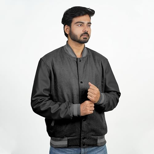 Image of Men's Fashion Varsity Jacket Causal Slim Fit Wool Letterman Baseball Bomber Jackets