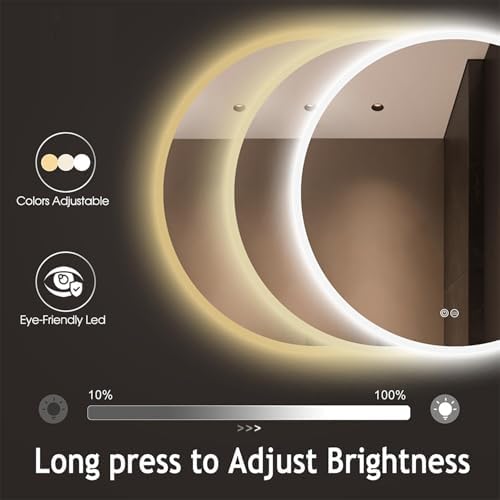 Smart Anti-Fog LED Bathroom Mirror, Adjustable Brightness & Color, Frameless Half Circle Design, Touch Switch, 100x70cm Decorative Mirror for Home Vanity