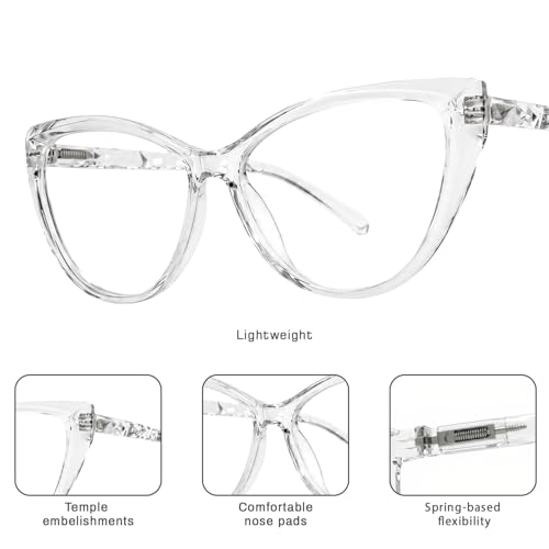 Image of Blue Light Blocking Cat Eye Glasses for Women Transparent Frame Anti UV Protection Zero Power Computer Glasses Lightweight Optical Frame