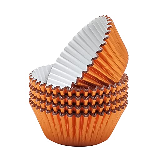 Image of Standard Orange Foil Cupcake Liners Muffin Baking Cups for Party and More, 100-Count