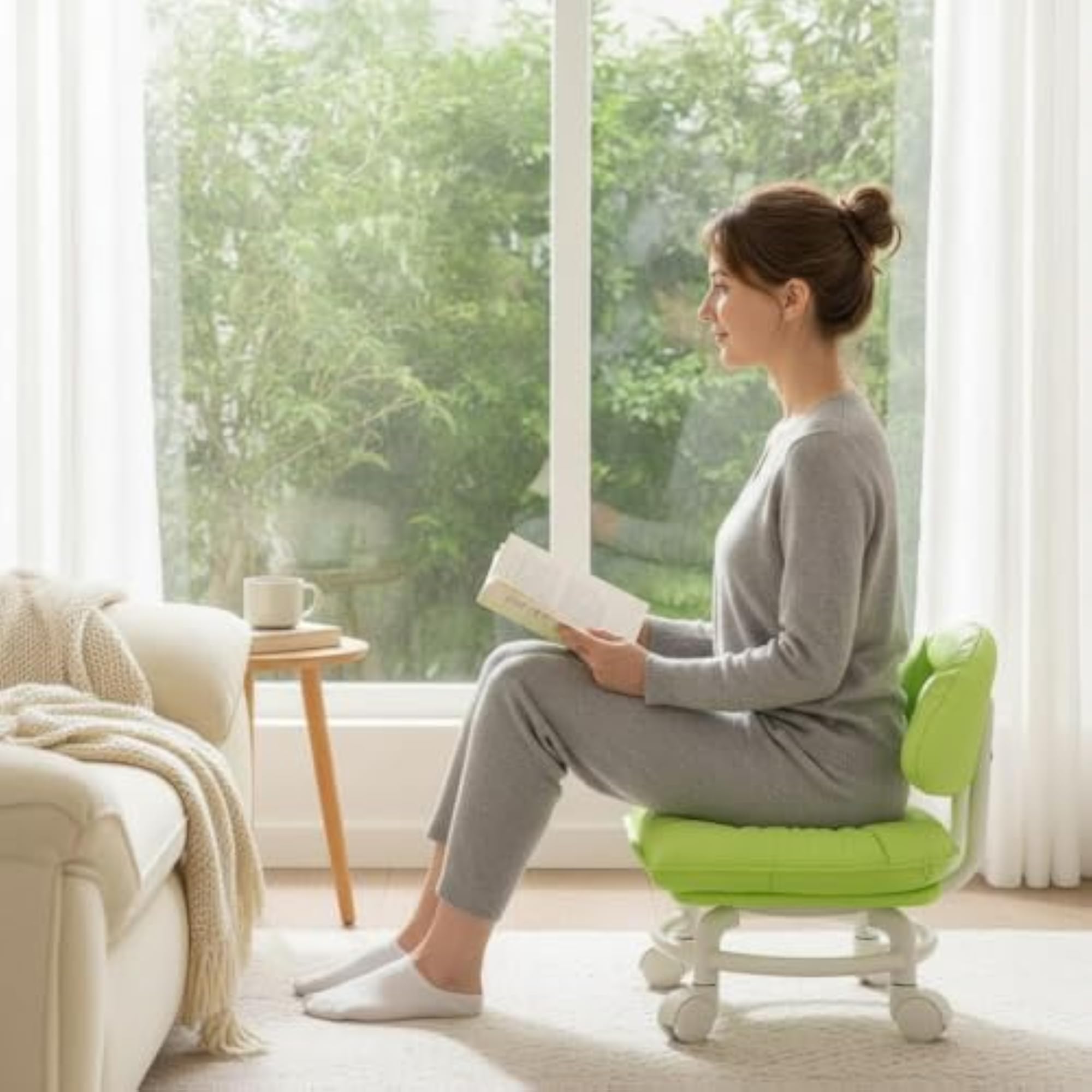 Swivel Rolling Stool with Backrest, Cushioned Mobile Chair
